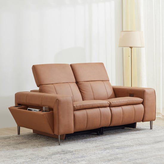 Martian Half Leather 2-Seater Electric Recliner - Tan