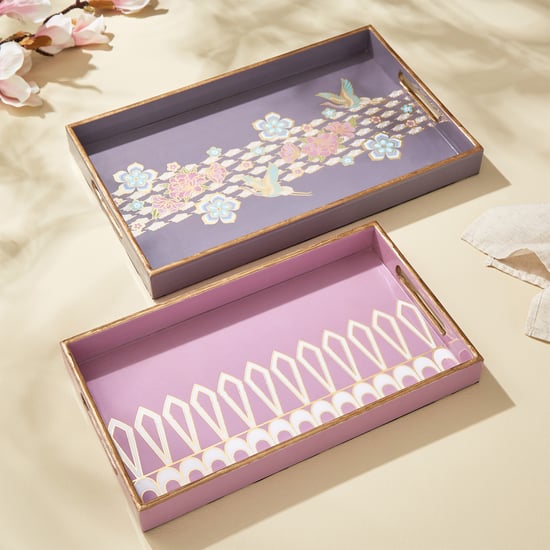 Mandarin Iris Set of 2 Wooden Serving Trays