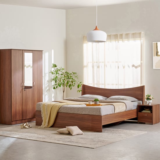 Helios Alton Queen Bed with Bedside Table and 3-Door Wardrobe