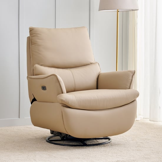 Baskin Half Leather 1-Seater Swivel Electric Recliner - Beige