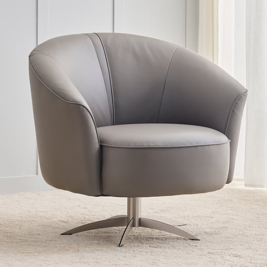 Doly Half Leather Swivel Accent Chair - Grey