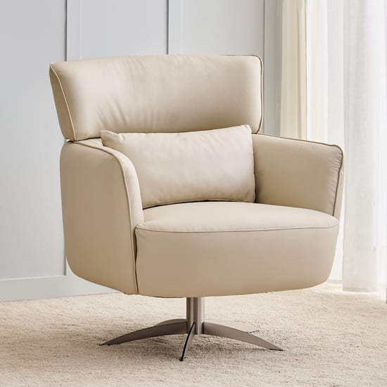 Sheeba Half Leather Swivel Accent Chair - Beige