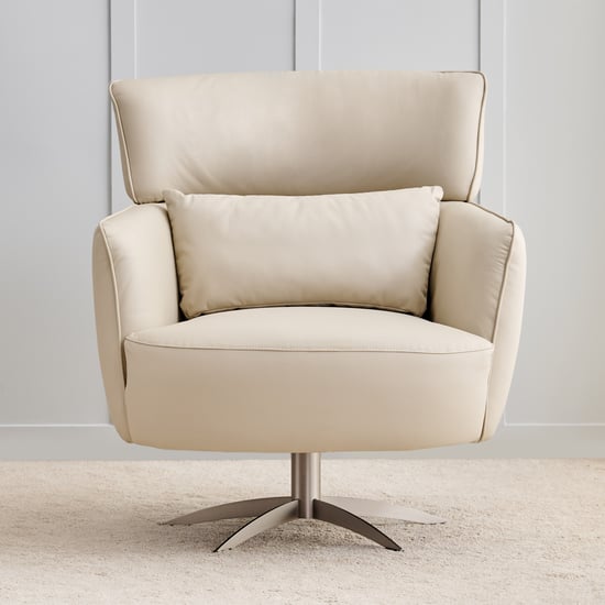 Sheeba Half Leather Swivel Accent Chair - Beige