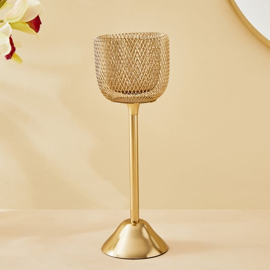 Majestic Mesh Set of 2 Metal Pedestal Candle Holders