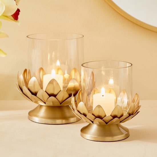 Majestic Petals Set of 2 Glass and Metal Candle Holders