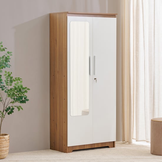 Helios Nolan 2-Door Wardrobe with Mirror - White and Teak