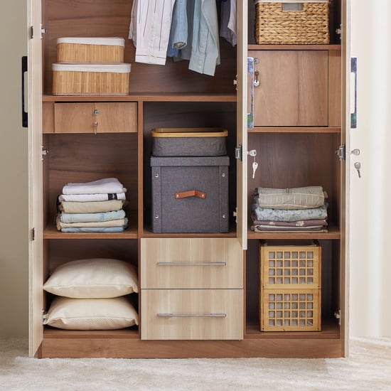 Samuel 3-Door Wardrobe with Mirror and Drawer - Brown