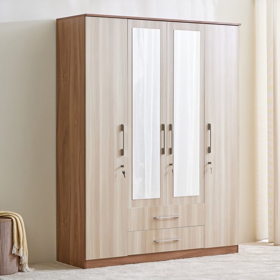 Samuel 4-Door Wardrobe with Mirror and Drawer - Brown