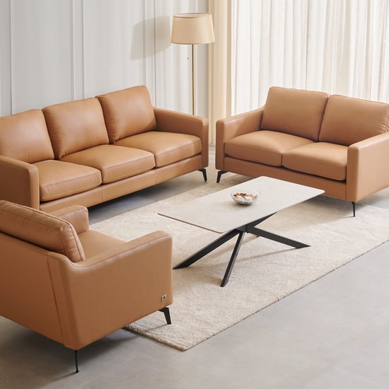 Parque Half Leather 3+2+1 Seater Sofa Set - Tan