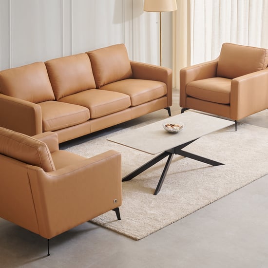 Parque Half Leather 3+1+1 Seater Sofa Set - Tan