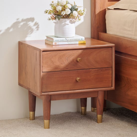 Amanda Acacia Wood Bedside Table with Drawers - Teak