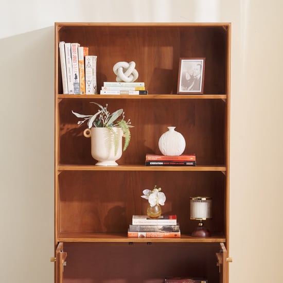 Amanda Acacia Wood 3-Tier Book Shelf with Cabinet - Brown