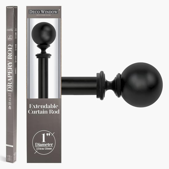 DECO WINDOW Premium Extendable Single Curtain Rod - 25mm, Black Matt (36-66in)