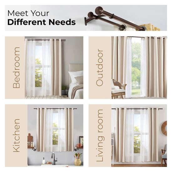 DECO WINDOW Adjustable Double Curtain Rod - 25mm, Brown 52 to 144