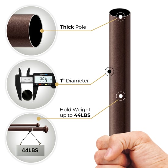 DECO WINDOW Adjustable Double Curtain Rod - 25mm, Brown 52 to 144