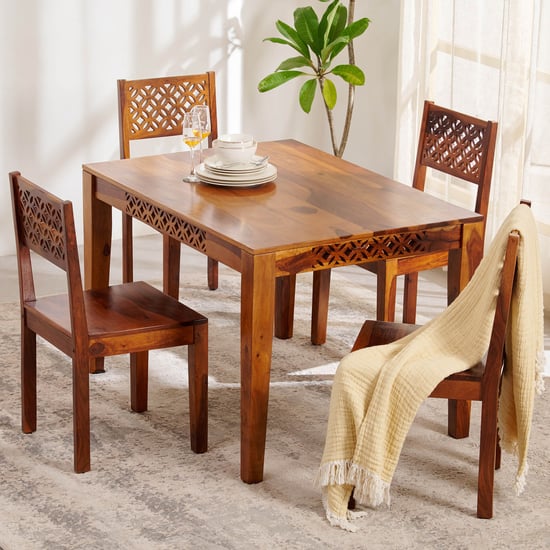 Helios Disa Sheesham Wood 4-Seater Dining Set with Chairs - Brown