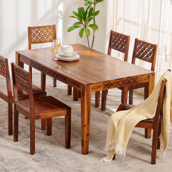 Helios Disa Sheesham Wood 6-Seater Dining Set with Chairs - Brown