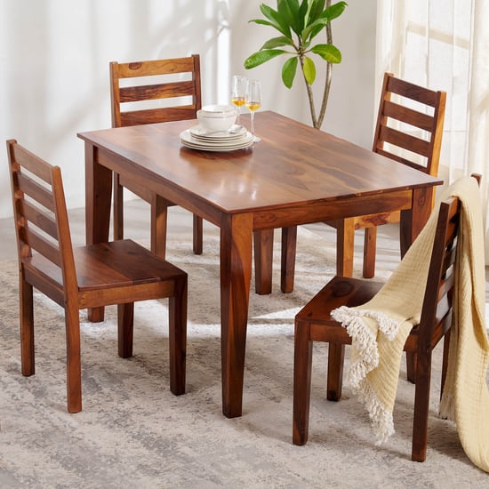 Helios Easter Sheesham Wood 4-Seater Dining Set with Chairs - Brown