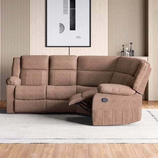 Denver Fabric 4-Seater Manual Recliner Set Brown Brown