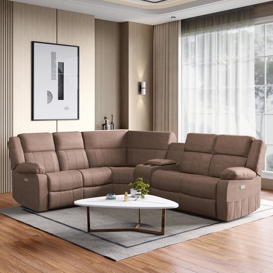 Denver Fabric 5-Seater Electric Recliner Set - Brown