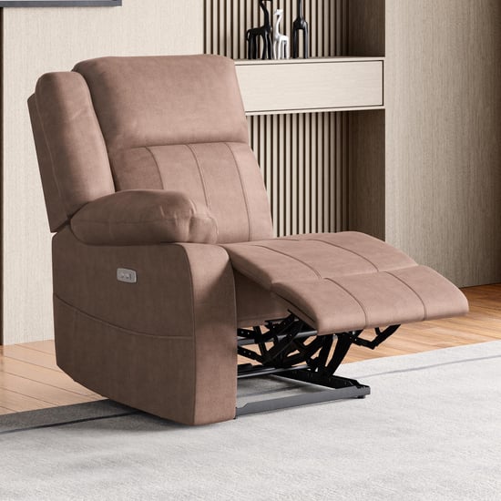 Denver Fabric 5-Seater Electric Recliner Set - Brown