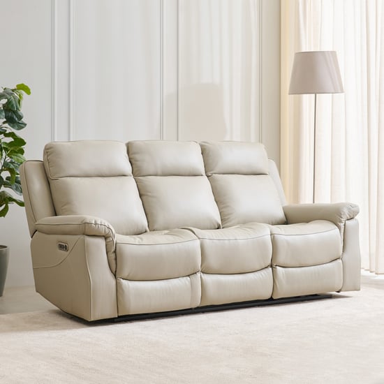 Oliver Half Leather 3-Seater Electric Recliner - Beige