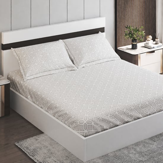 Oxford Pebble Cotton 200TC Printed 3Pcs Super King Bedsheet Set