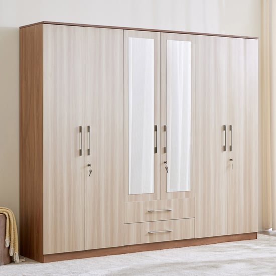 Samuel 6-Door Wardrobe with Mirror and Drawer - Brown