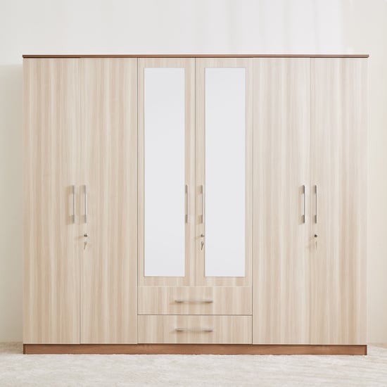 Samuel 6-Door Wardrobe with Mirror and Drawer - Brown