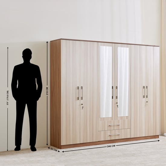 Samuel 6-Door Wardrobe with Mirror and Drawer - Brown