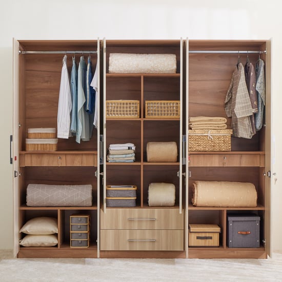 Samuel 6-Door Wardrobe with Mirror and Drawer - Brown