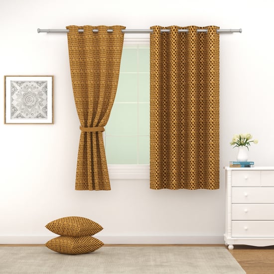 SWAYAM Marble Set of 2 Checked Blackout Window Curtains