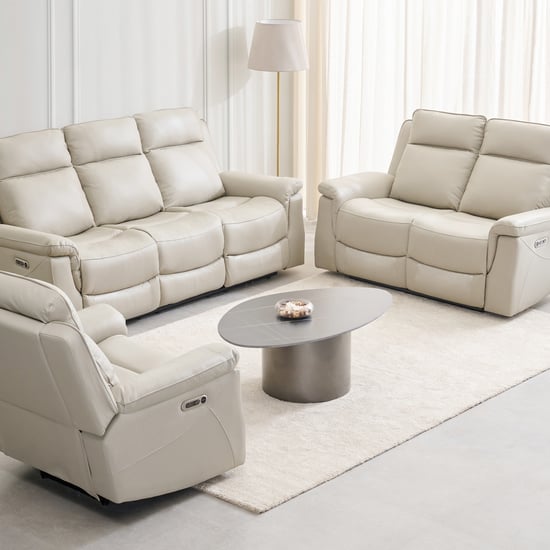 Oliver Half Leather 3+2+1 Seater Electric Recliner Set - Beige