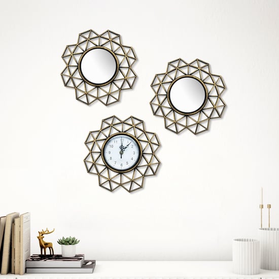 Corsica Corvus 3Pcs Decorative Mirrors and Wall Clock Set