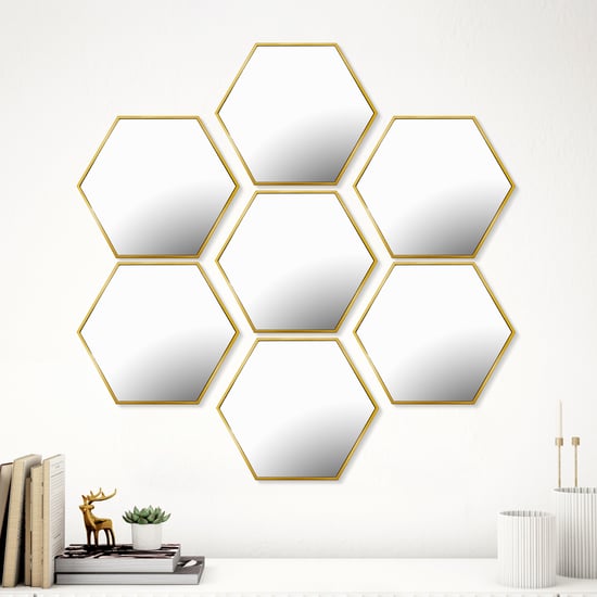 Corsica Reflection Karol Set of 7 Hexagon Decorative Wall Mirrors - 20x23cm