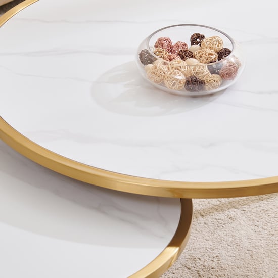 Cera Ceramic Top Set of 2 Nesting Coffee Tables - White