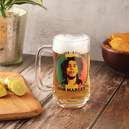 EK DO DHAI Glass Bob Marley Print Beer Mug - 350ml