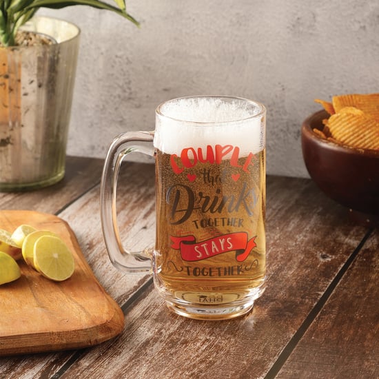 EK DO DHAI Glass Printed Beer Mug - 350ml