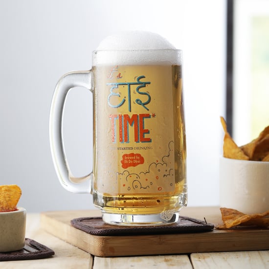 EK DO DHAI Glass Printed Beer Mug - 350ml