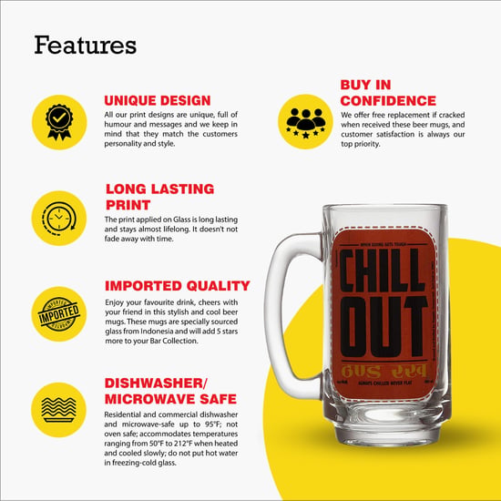 EK DO DHAI Glass Chill Out Print Beer Mug - 350ml