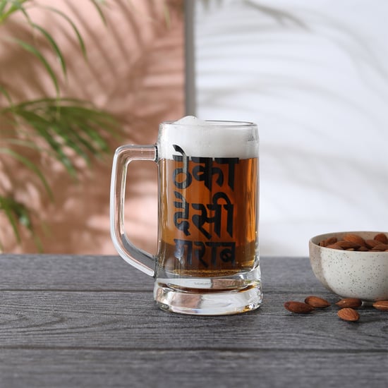 EK DO DHAI Glass Printed Beer Mug - 350ml