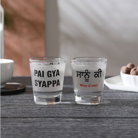 EK DO DHAI Set of 2 Printed Shot Glasses - 60ml