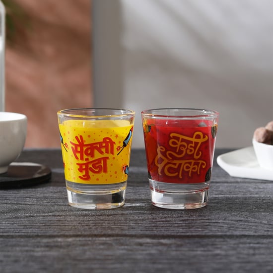 EK DO DHAI Set of 2 Printed Shot Glasses - 60ml