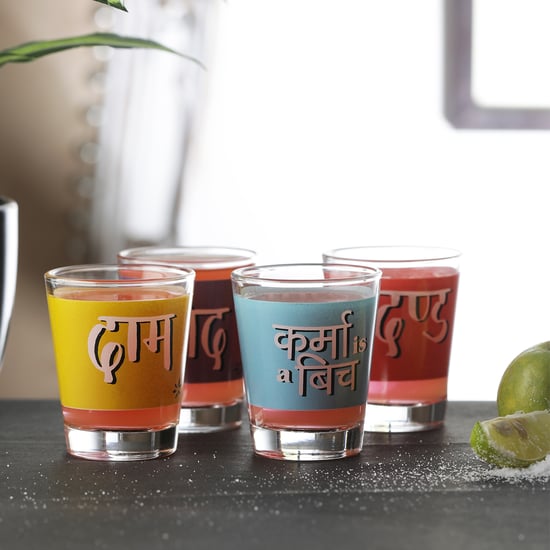 EK DO DHAI  Set of 4 Printed Shot Glasses - 60ml