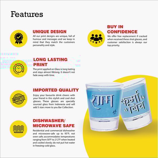 EK DO DHAI  Set of 4 Printed Shot Glasses - 60ml