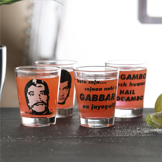 EK DO DHAI Set of 4 Printed Shot Glasses - 60ml