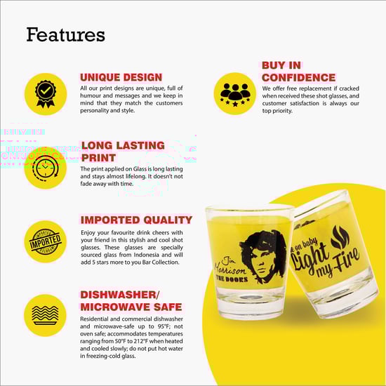 EK DO DHAI Set of 4 Jim Morrison Print Shot Glasses - 60ml