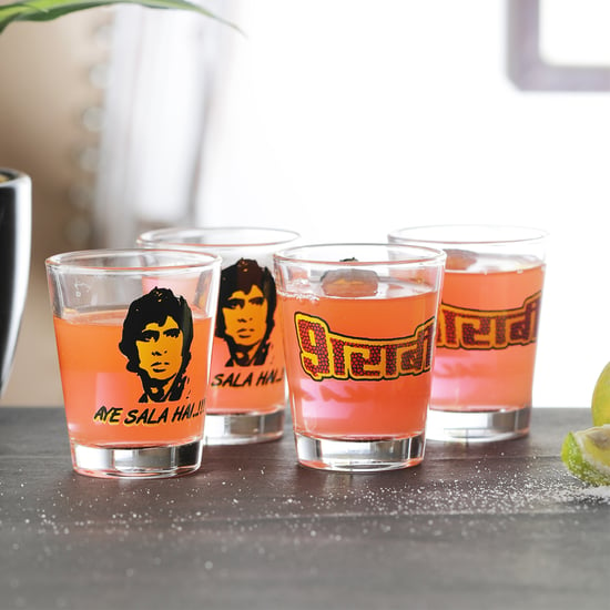 EK DO DHAI Set of 4 Printed Shot Glasses - 60ml