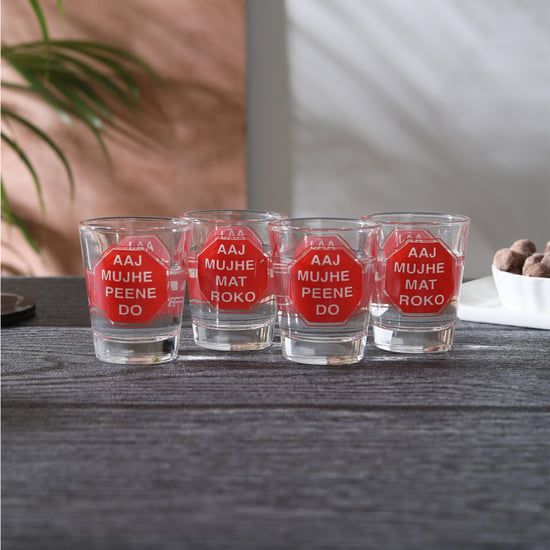 EK DO DHAI Set of 4 Printed Shot Glasses - 60ml