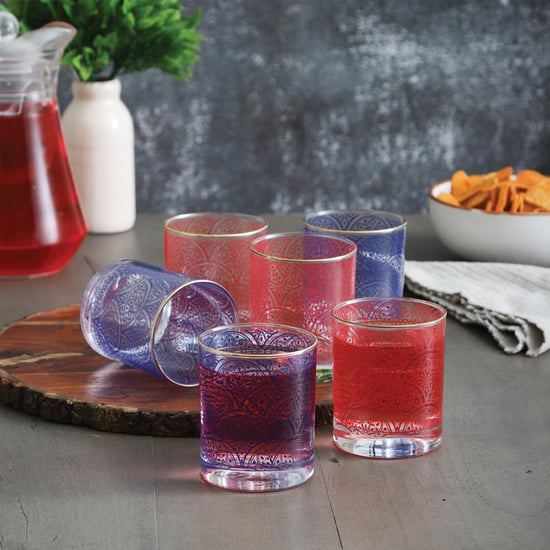 EK DO DHAI Sante Set of 6 Printed Glasses - 300ml